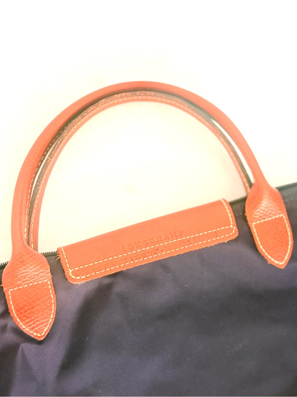 Longchamp Le Pliage Purple Tote with Brown Leather Trim Modele M Depose - Picture 7 of 9